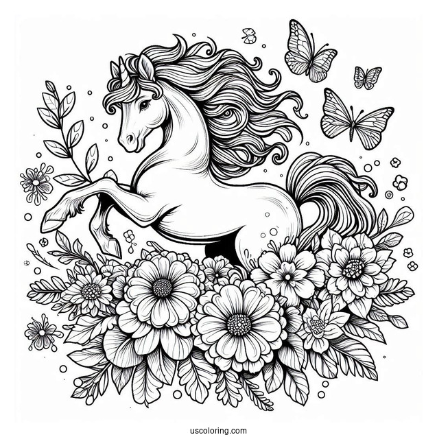 Elegant Pegasus Coloring Page With Flowers