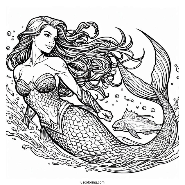Aquaman Coloring Page Swimming With Mera