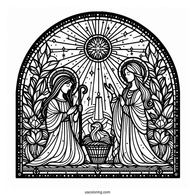 Easy Nativity Stained Glass Coloring Page For Kids