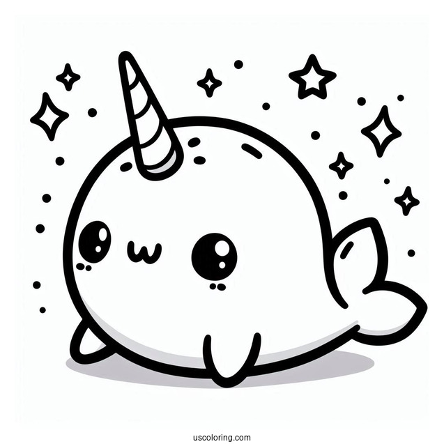 Kawaii Baby Narwhal Coloring Page For Kids