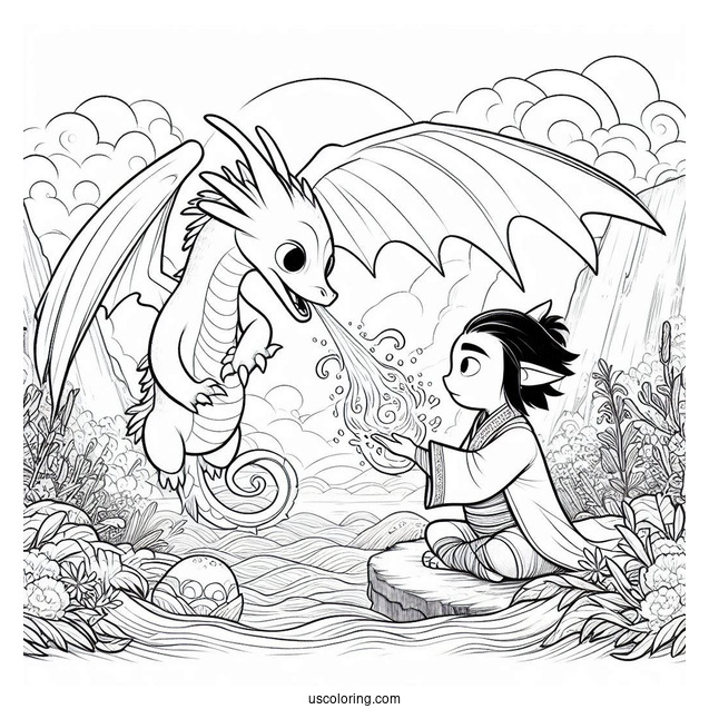 Raya And The Last Dragon Coloring Page Of Pengu Showing Water Magic To Sisu