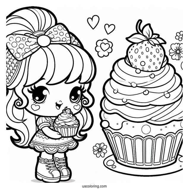 Strawberry Shortcake Coloring Page Holding Cupcake