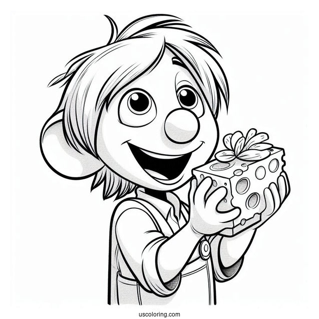 Ratatouille Coloring Page Of Happy Emile Holding A Chunk Of Cheese