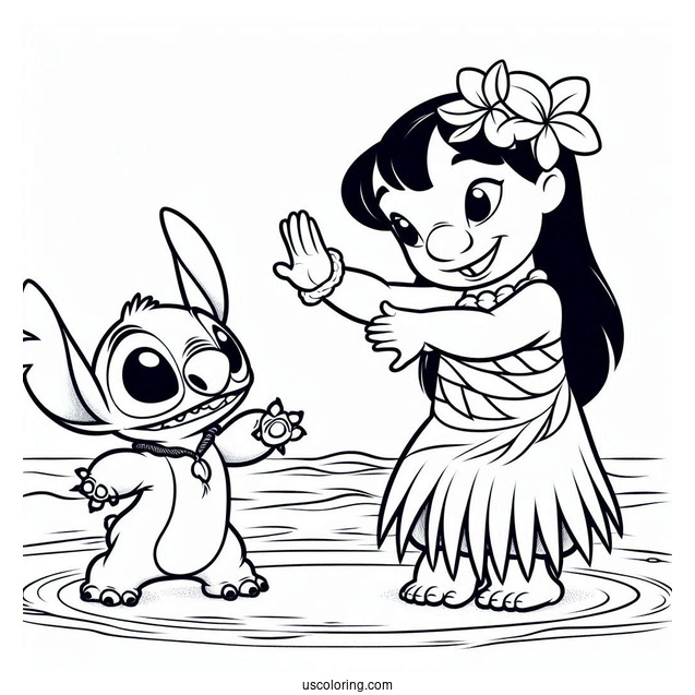 Lilo Showing Stitch How To Hula Dance Coloring Page