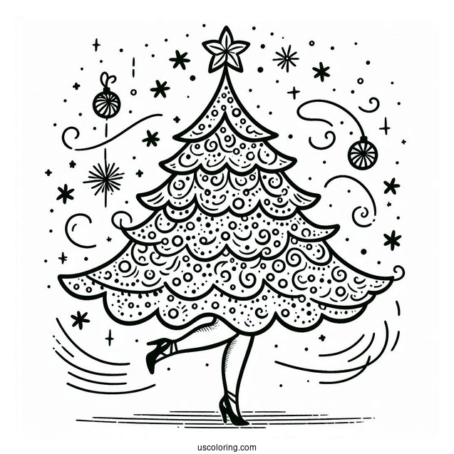 Dancing Christmas Tree Coloring Sheet