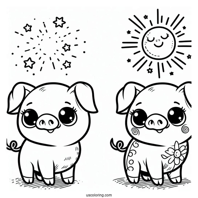 Cute Smiling Pig With a Big Sun