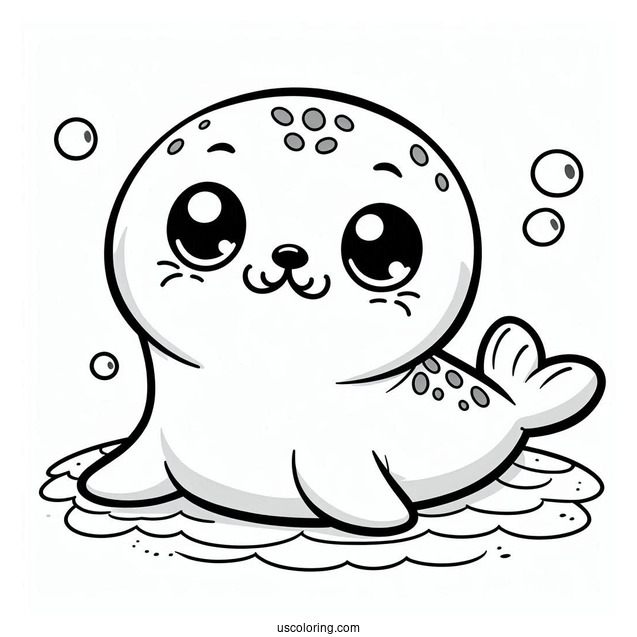 Chibi Cartoon Seal Coloring Page Underwater