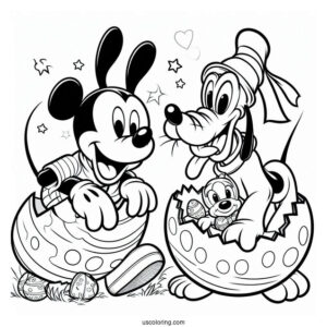 Pluto Coloring Page Coming Out Of Easter Egg To Surprise Mickey Mouse