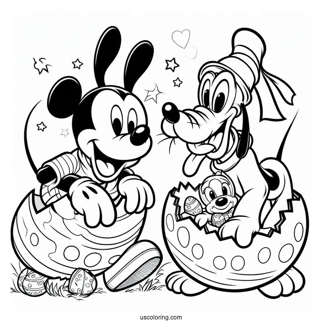 Pluto Coloring Page Coming Out Of Easter Egg To Surprise Mickey Mouse