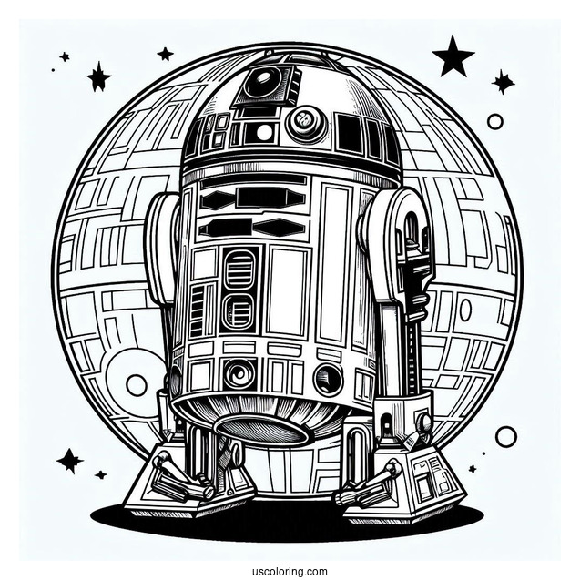 Simple R2-D2 Coloring Page In A Starship