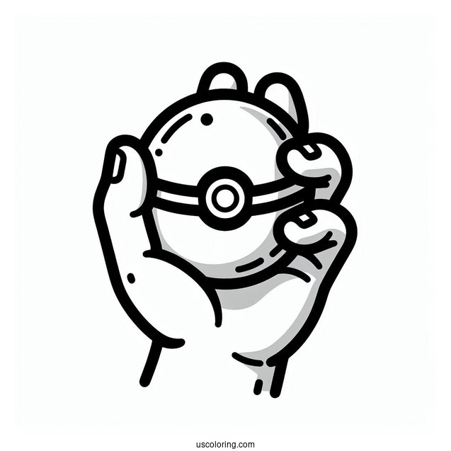 Easy Hand Holding Up Pokéball Coloring Page For Kids