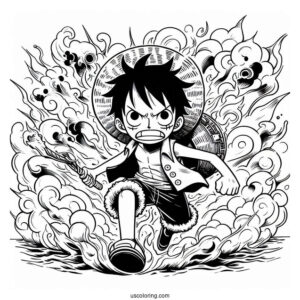 Luffy Coloring Page In Battle Mode Surrounded By Fire
