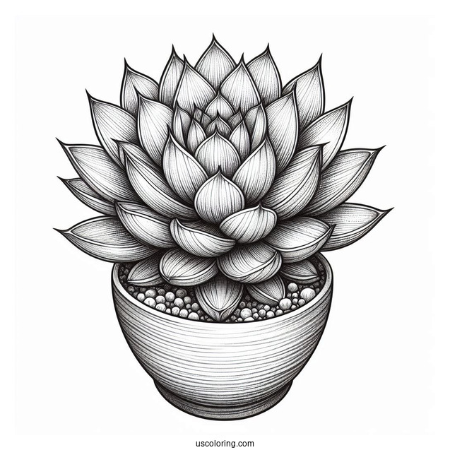 Realistic Succulent Coloring Page With Cactus