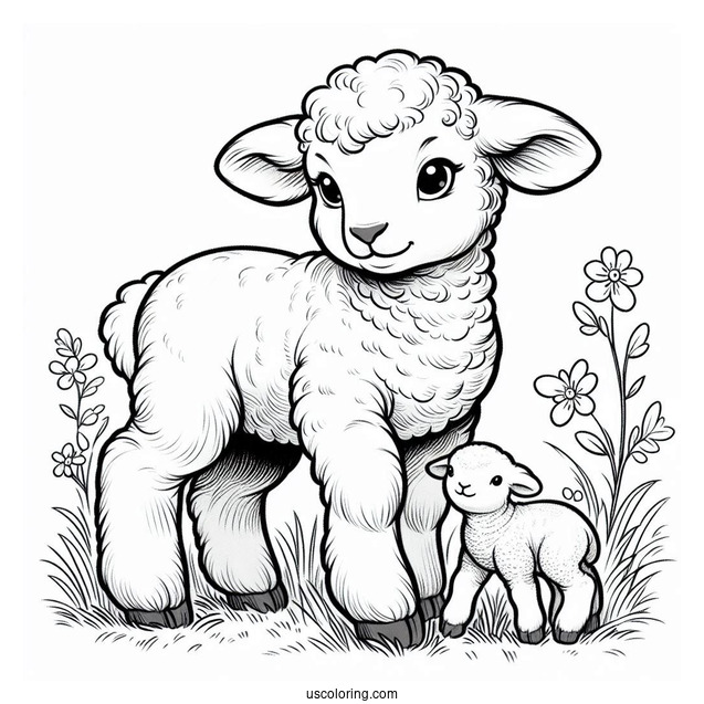 New Born Lamb Standing In Field Coloring