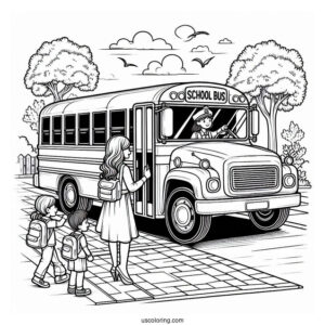 School Bus Dropping Students Off At School