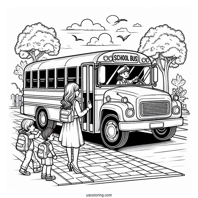 School Bus Dropping Students Off At School