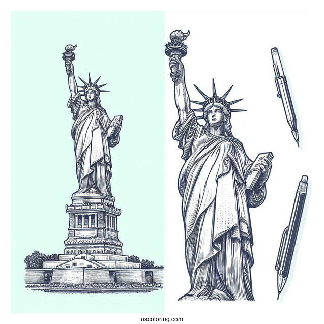 Vintage Statue Of Liberty With New York Coloring Page
