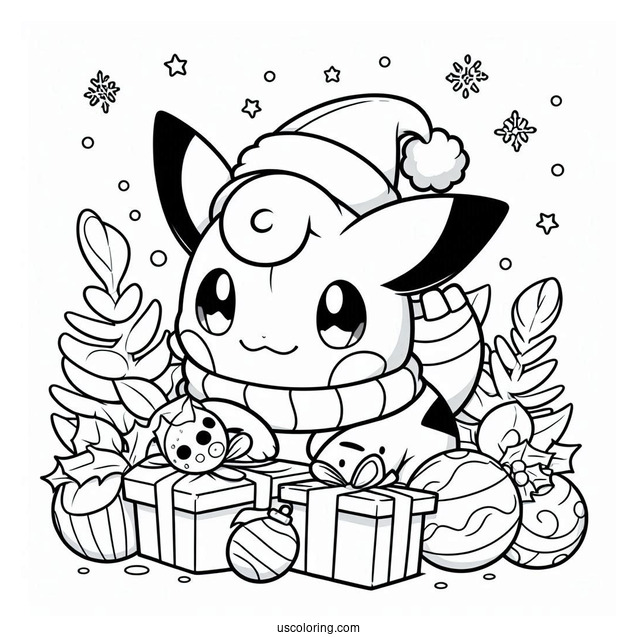 Pokemon Christmas Coloring Page Card With Bulbasaur