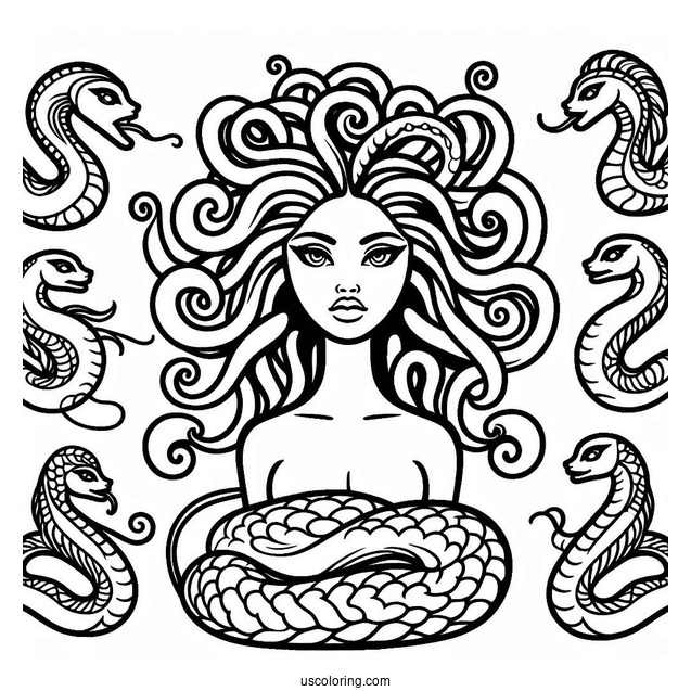Easy Medusa Coloring Page Outline For Kids