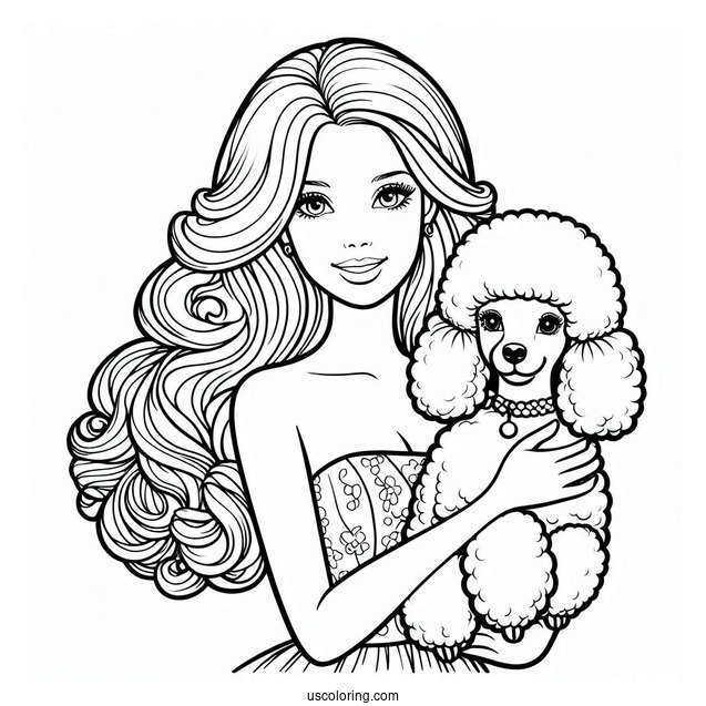Barbie Holding Poodle Dog To Color