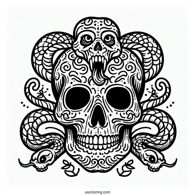 Skull And Snake Coloring Page