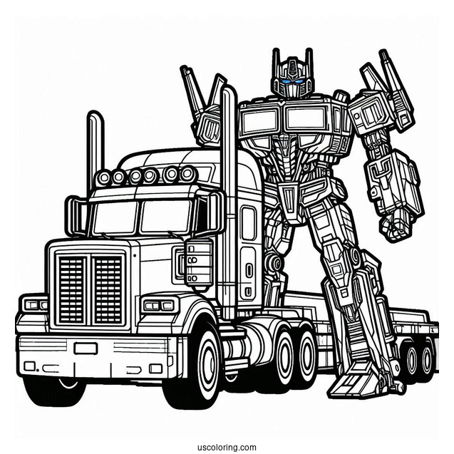 Autobot And Truck Optimus Prime Coloring Page