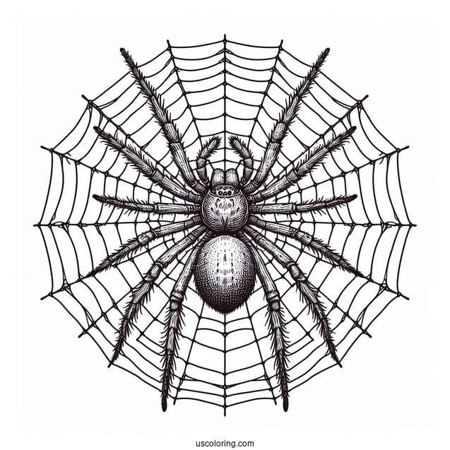 Detailed Huntsman Spider On Web To Color(1)
