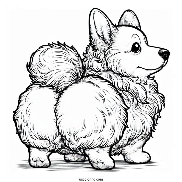Fluffy Corgi Coloring Page Butt For Preschoolers
