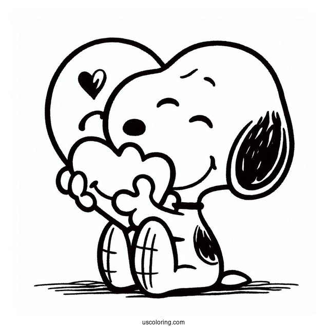 Snoopy Hugging a Big Love Heart To Color