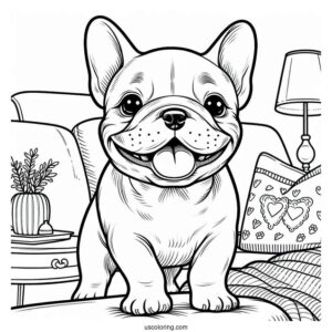 Smiling French Bulldog On Sofa Coloring In