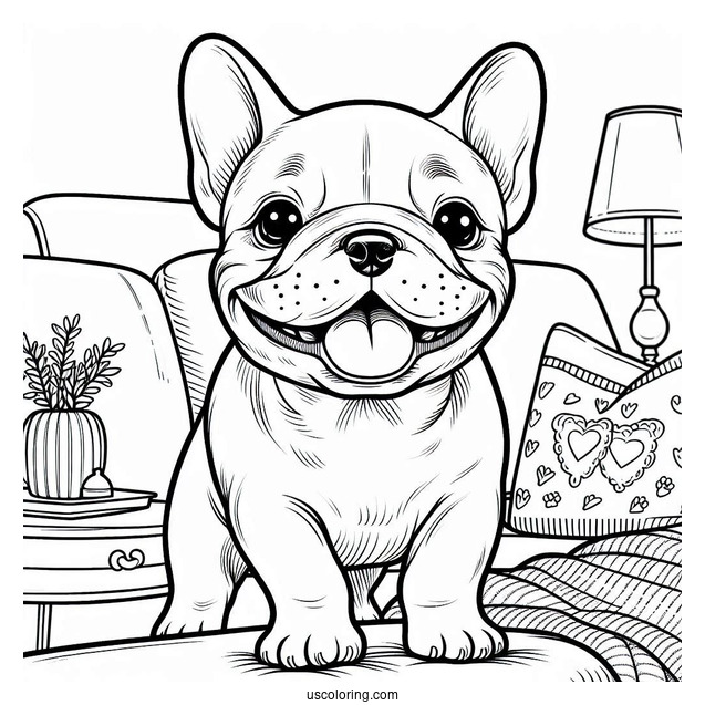 Smiling French Bulldog On Sofa Coloring In