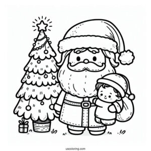 Cute Santa With Baby Jesus And Christmas Tree
