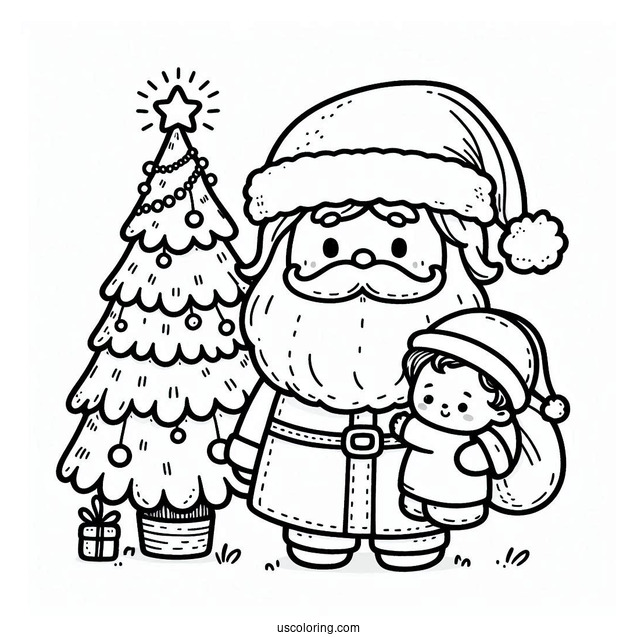 Cute Santa With Baby Jesus And Christmas Tree