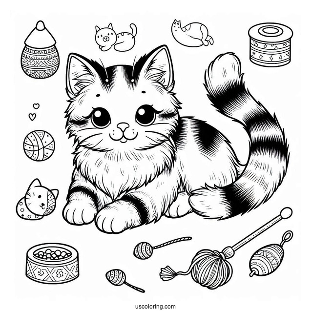 Cat With Toys And Food Coloring In