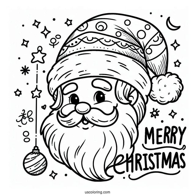 Easy Santa Face To Color With Merry Christmas Text
