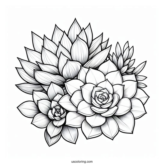 Pretty Echeveria And Haworthia Succulent Coloring Page
