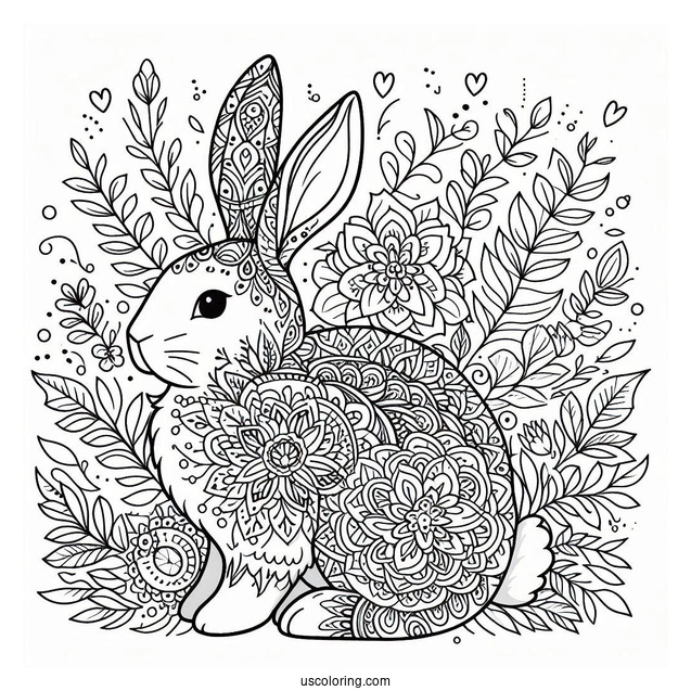 Floral Rabbit Coloring Page Mandala