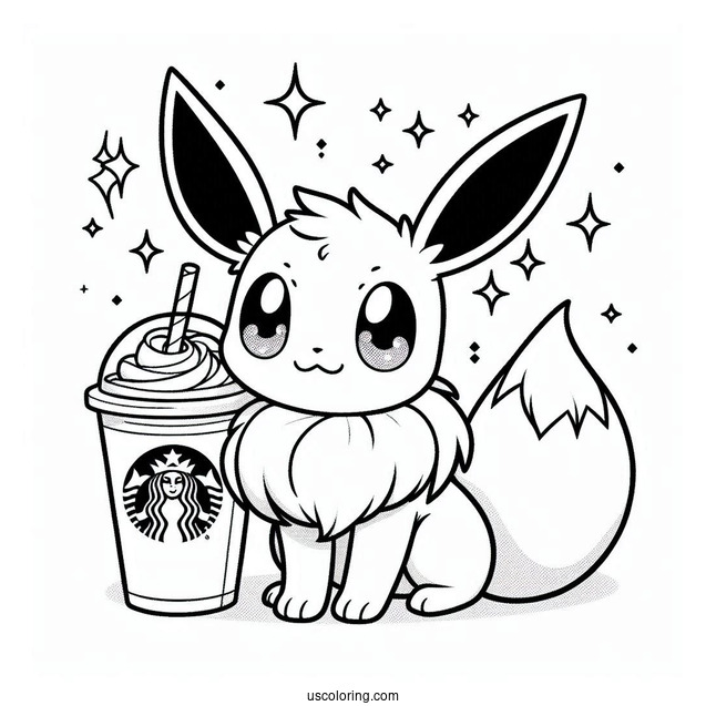 Eevee Sitting Next To A Starbucks Coloring Page Of Drink