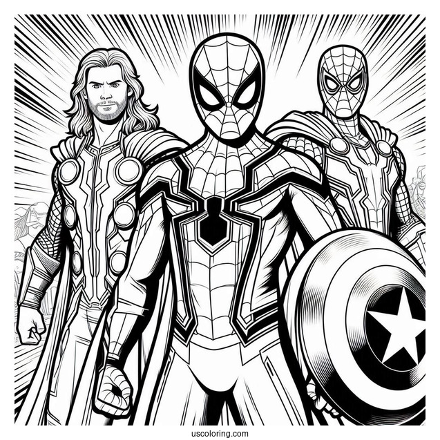 Spider-Man With Thor, Captain America, And Iron Man