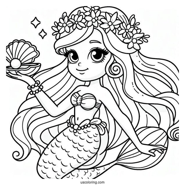 Mermaid Polly Pocket Coloring Page Holding Mussel With Pearl