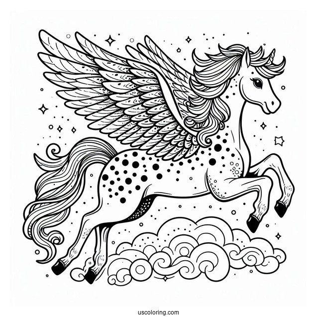 Spotted Pegasus Coloring Page Flying