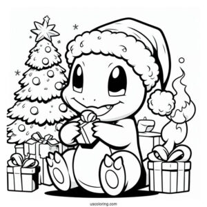 Pokemon Christmas Coloring Page Cute Charmander In Santa Hat For Preschoolers
