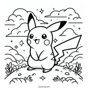 Simple Pikachu Outline For Kids Coloring In