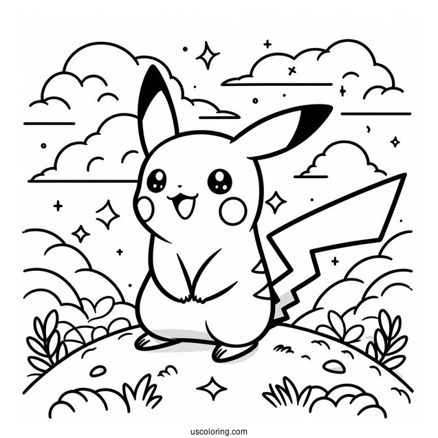 Simple Pikachu Outline For Kids Coloring In