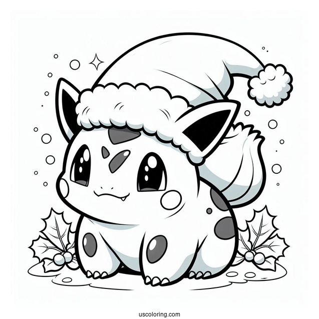 Pokemon Christmas Coloring Page Easy Bulbasaur Wearing Santa Hat Pokemon Christmas