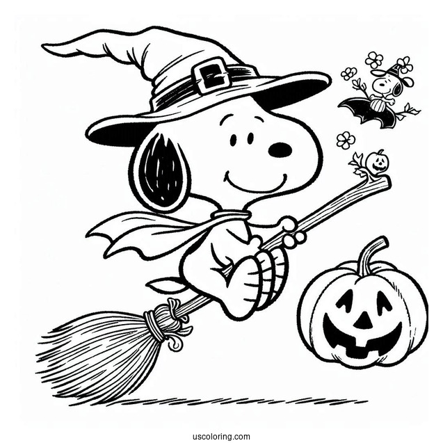 Snoopy Flying On Broomstick With Jack O Lantern