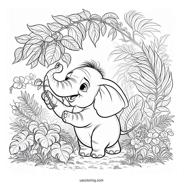 Jungle Book Coloring Page Of Hathi Holding Plant With His Trunk