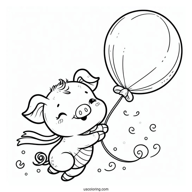 Piglet Coloring Page In The Air Clinging To A Balloon