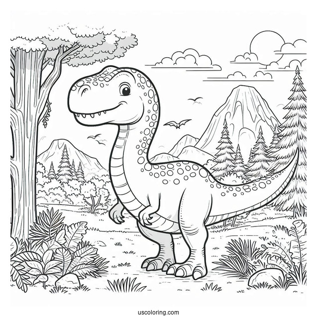 Dinosaur Coloring Page Of Muttaburrasaurus Outside The Forest
