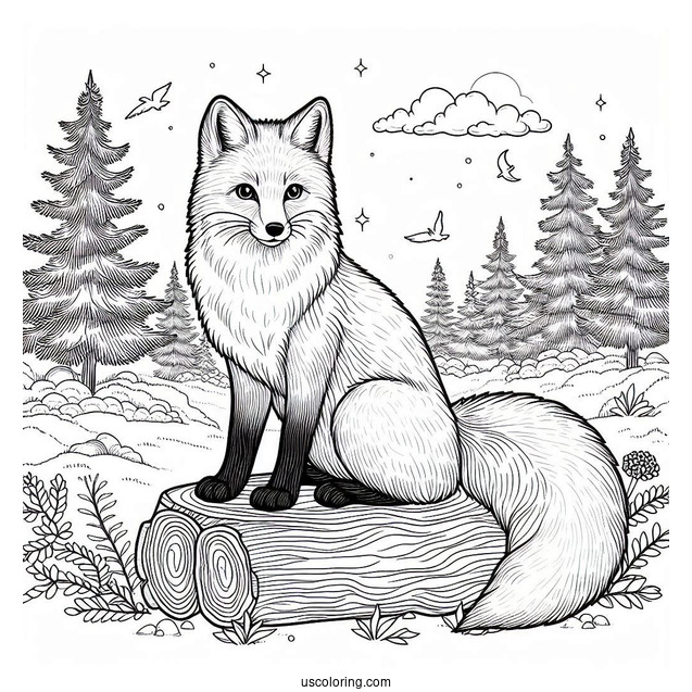 Adult Fox Coloring Page Sitting On Wood
